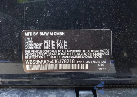 2018 BMW M3 Cs z USA, uszkodzony, nr VIN WBS8M9C54J5J78218